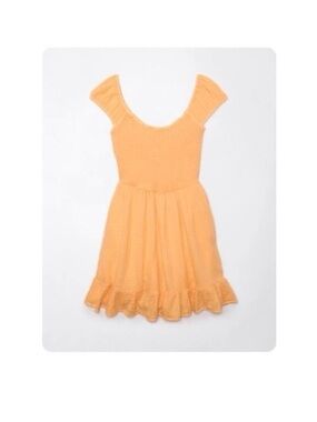 American Eagle Outfitters Peach Puff Short-Sleeve Smocked Mini Dress